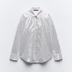 Oversized metallic striped poplin shirt